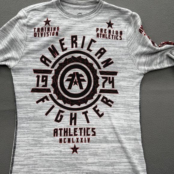 American Fighter Shirt Mens Large Heather Gray Long Sleeve Graphic Crewneck 1974 - Picture 8 of 9